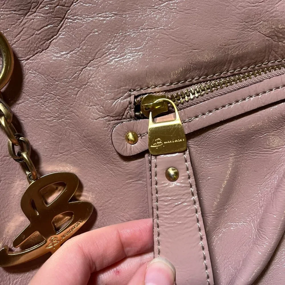 B Makowsky Shoulder Bag Patent Leather Pink Mauve Y2K Vintage Glam Charm 2000s